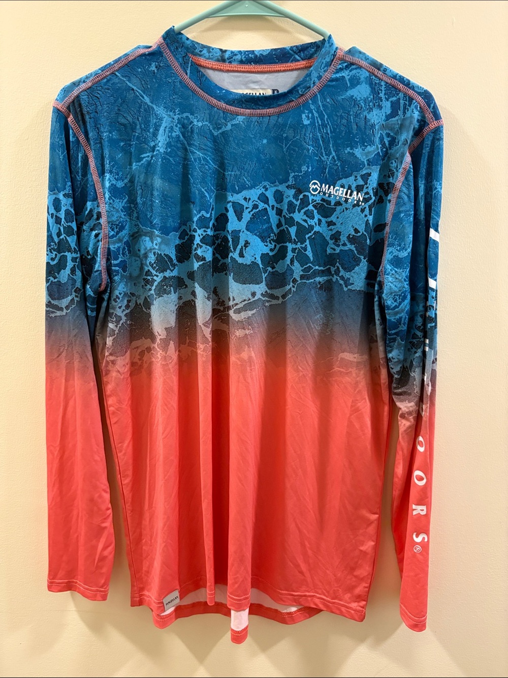 Magellan Outdoors Blue and Coral Performance Fishing Shirt
